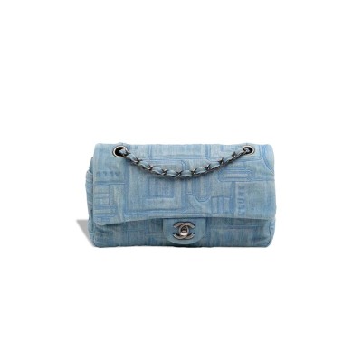 CHANEL MEDIUM PERFUME BOTTLE SINGLE FLAP CF EMBROIDERED DENIM SHOULDER BAG (25*16*6cm)